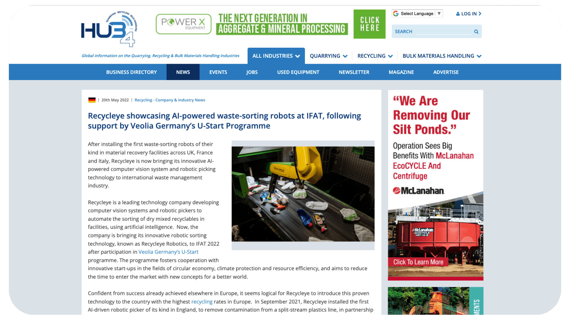 HUB4 article on Recycleye