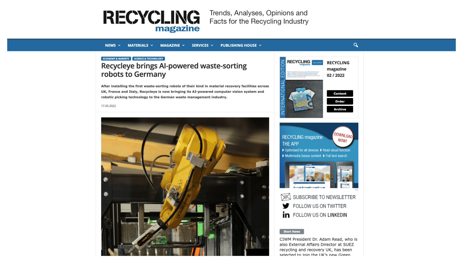 recycling magazine article